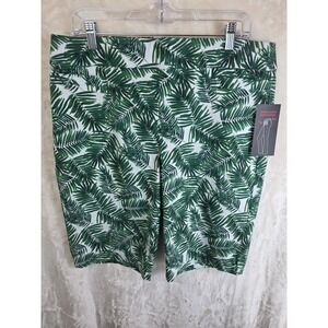 Briggs Palm Leaf Tropical Shorts Womens 14 Green White Slimming Solution New